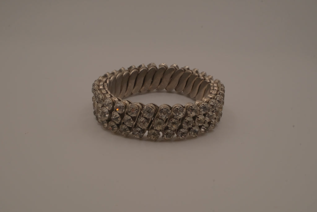 Vintage three-row clear rhinestone expansion stretch bracelet