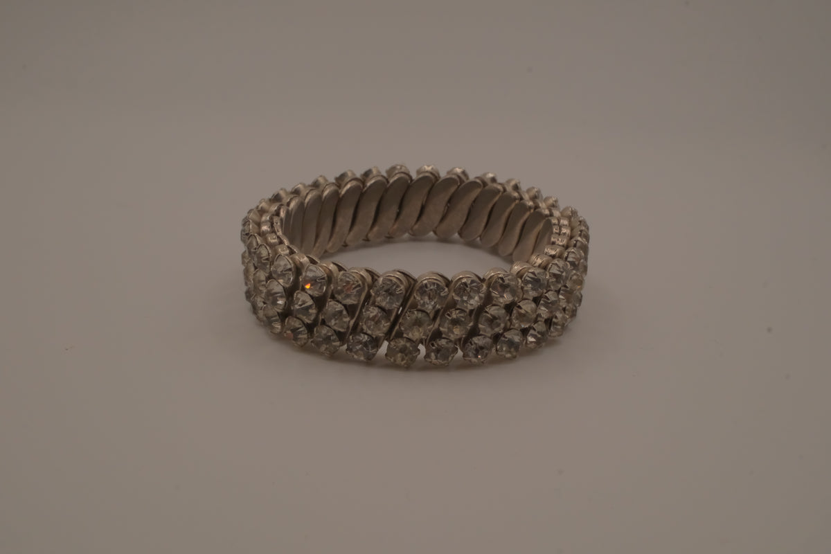 Vintage three-row clear rhinestone expansion stretch bracelet
