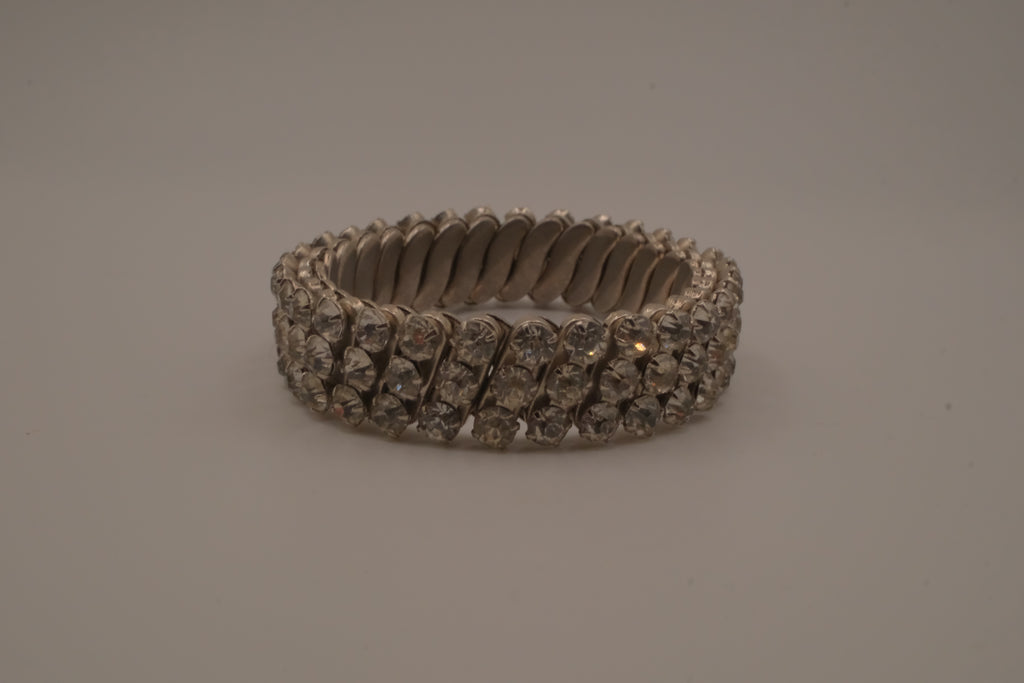 Vintage three-row clear rhinestone expansion stretch bracelet
