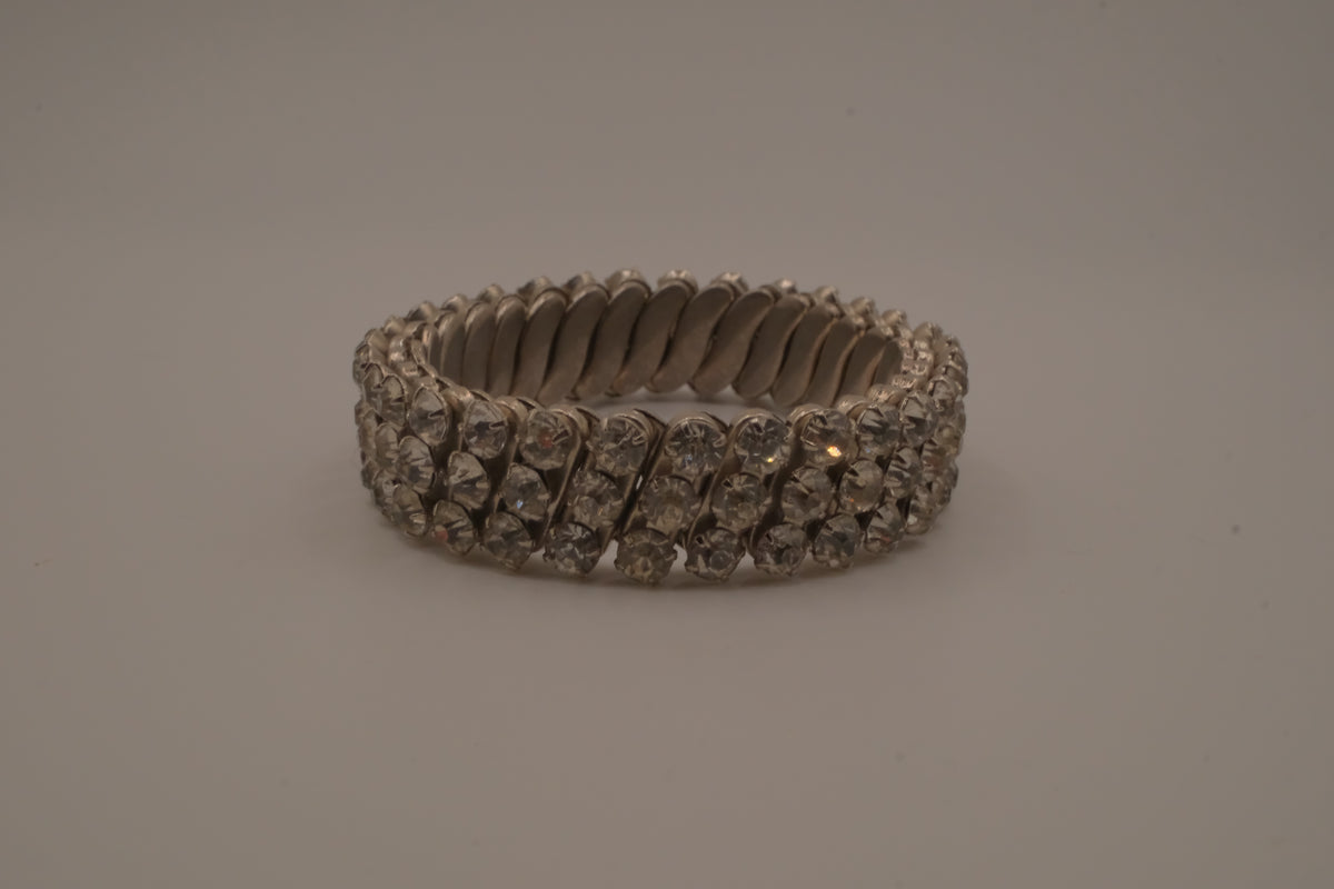 Vintage three-row clear rhinestone expansion stretch bracelet