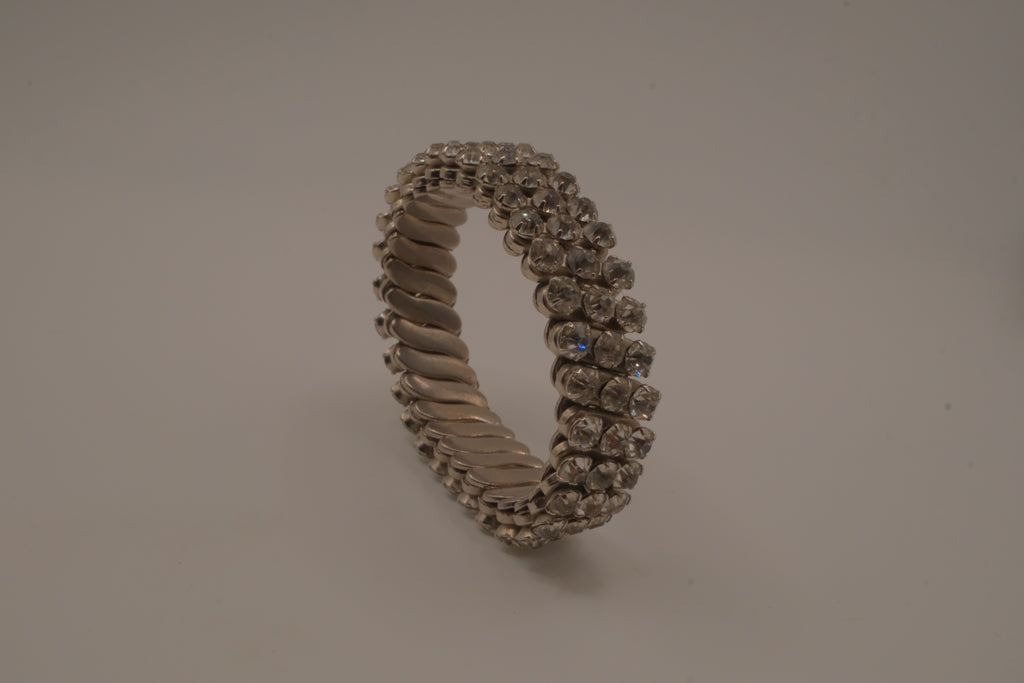 Vintage three-row clear rhinestone expansion stretch bracelet