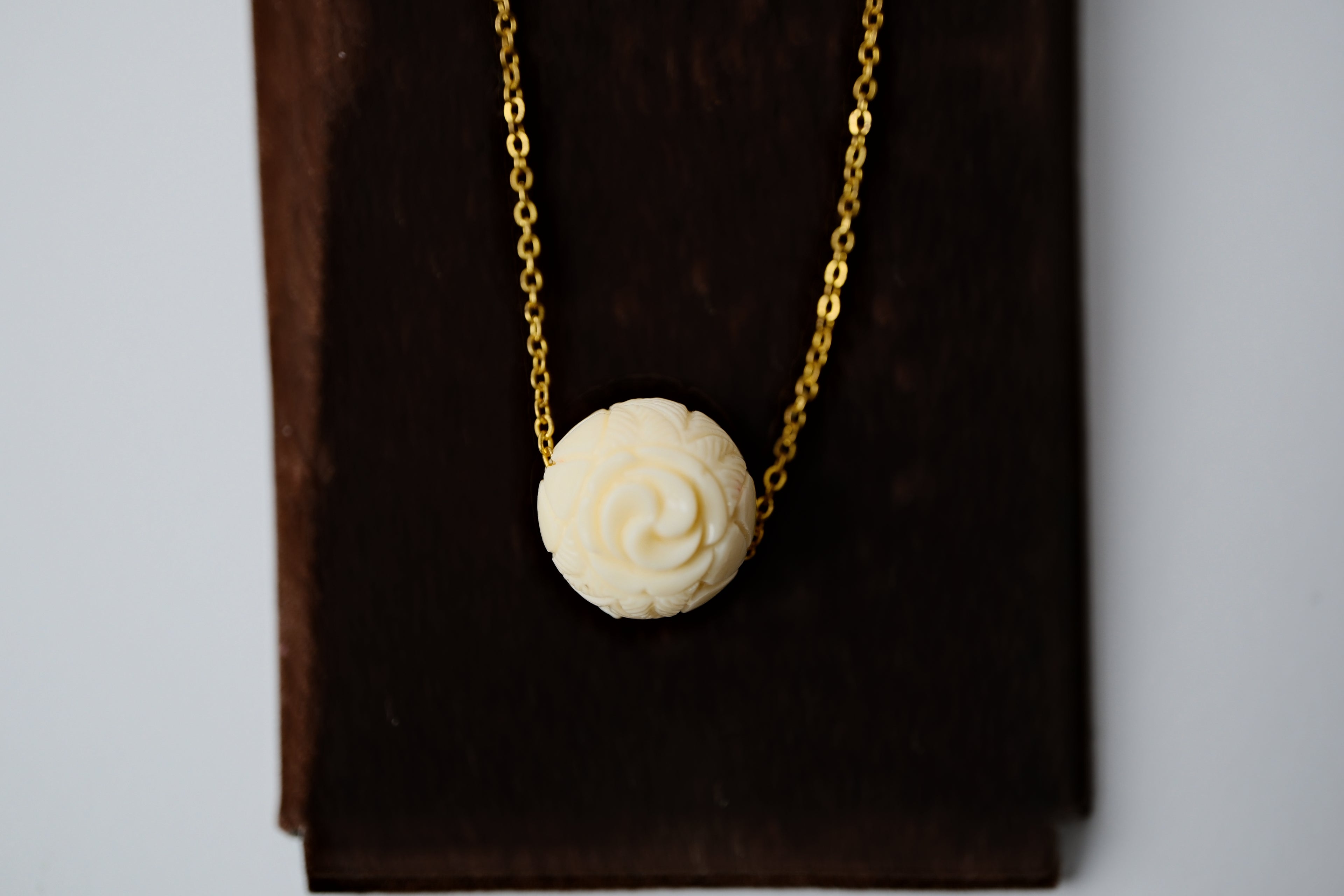 Vintage Ivory Carved Rose Necklace