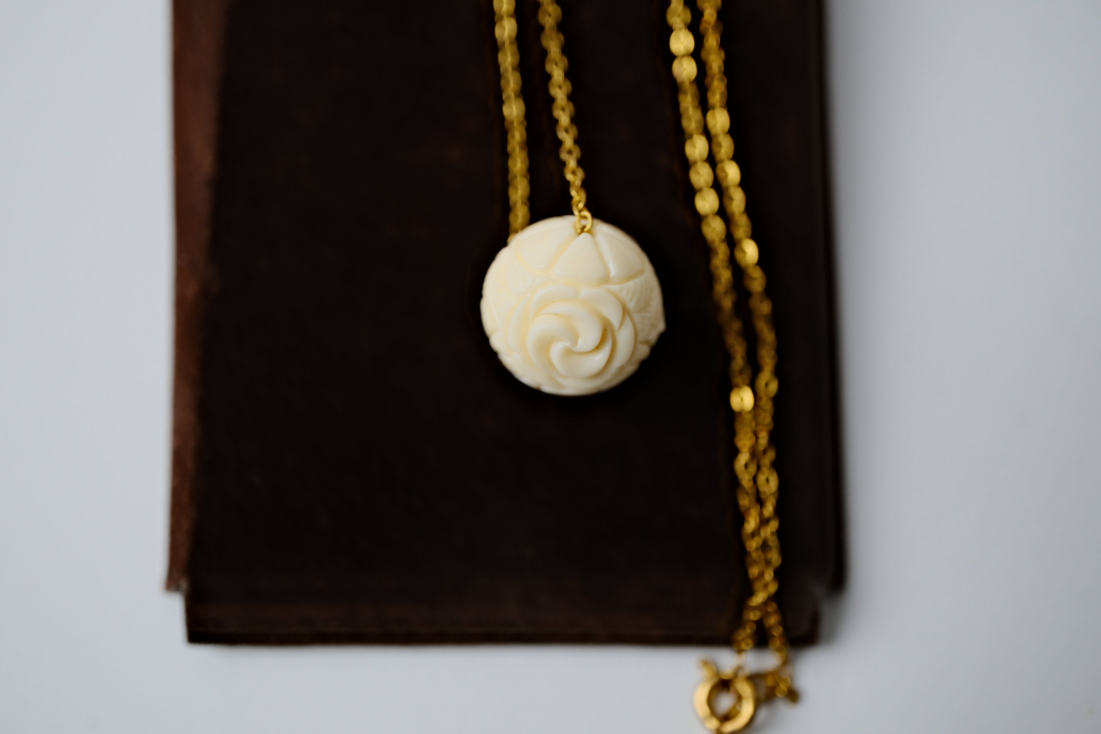 Vintage Ivory Carved Rose Necklace