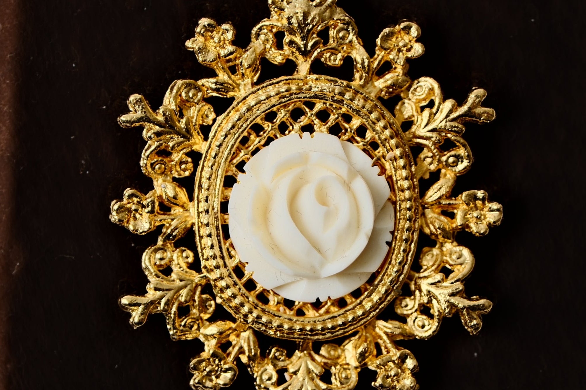 Vintage Ivory Carved Rose Gold Necklace