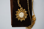Vintage Ivory Carved Rose Gold Necklace