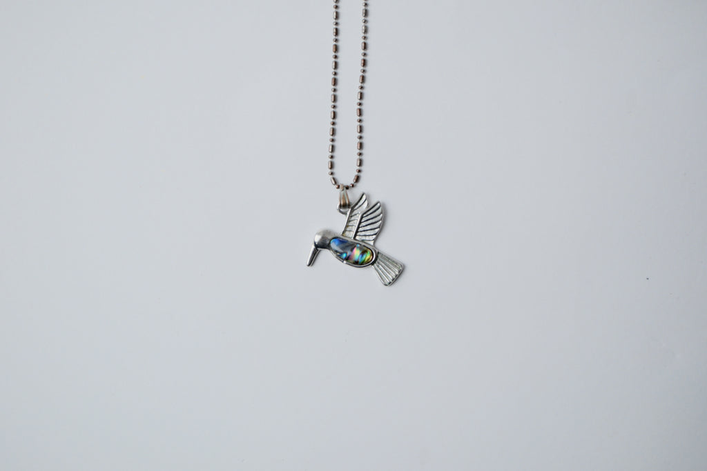 Vintage Sterling Silver Abalone Kingfisher Necklace
