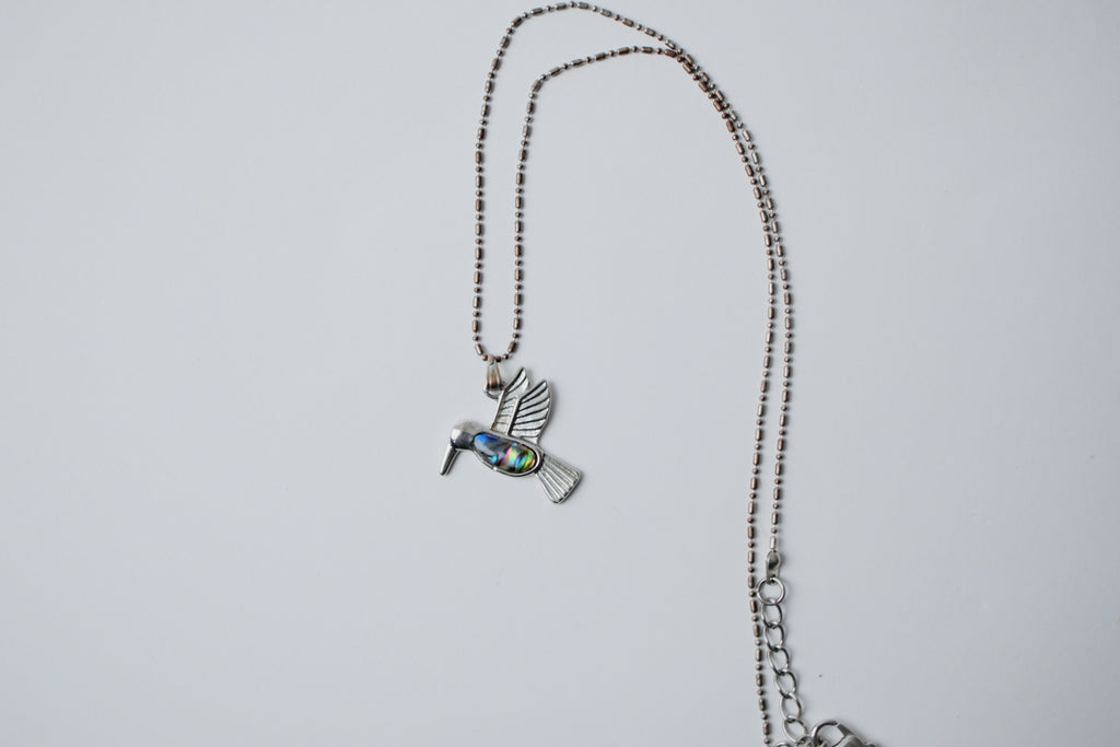 Vintage Sterling Silver Abalone Kingfisher Necklace