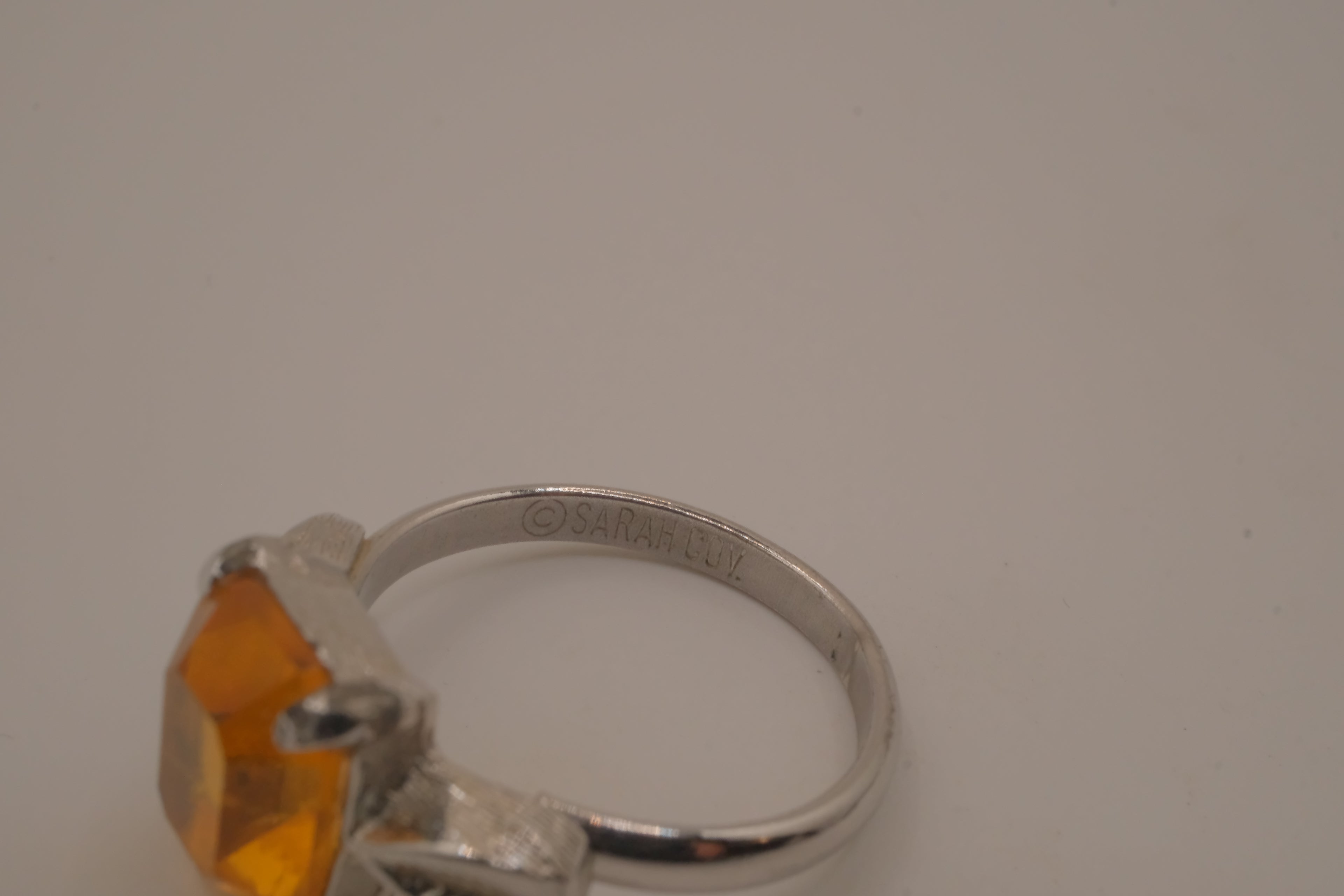 Vintage Sarah Coventry orange citrine stone ring