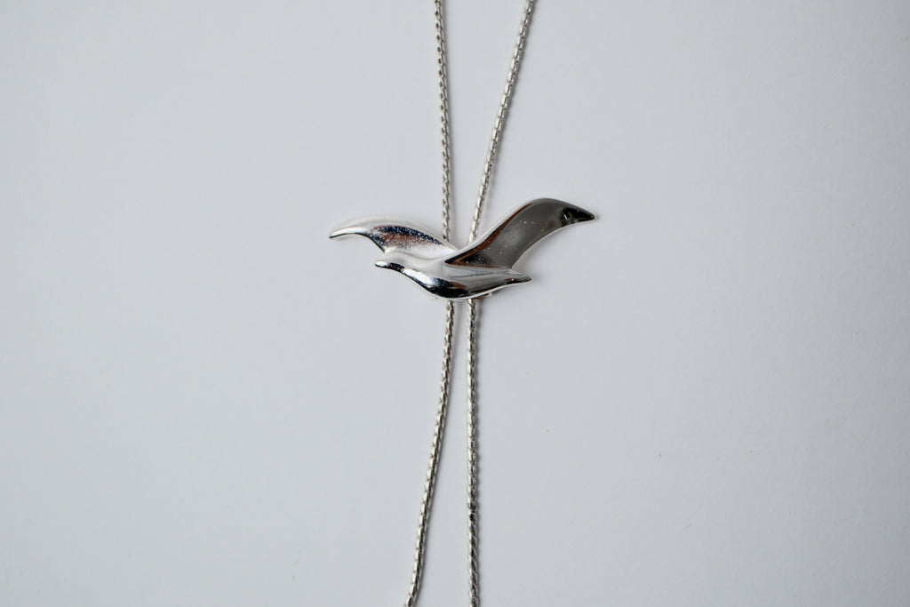 Vintage Avon Silver Bird Bolo Tie Necklace