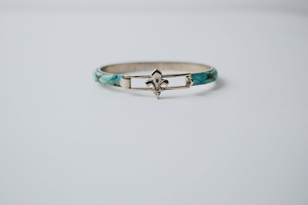 Vintage Sterling Silver Florentine Green Eel Skin Bracelet