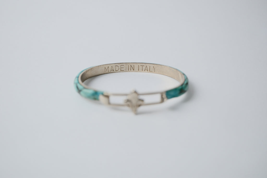 Vintage Sterling Silver Florentine Green Eel Skin Bracelet