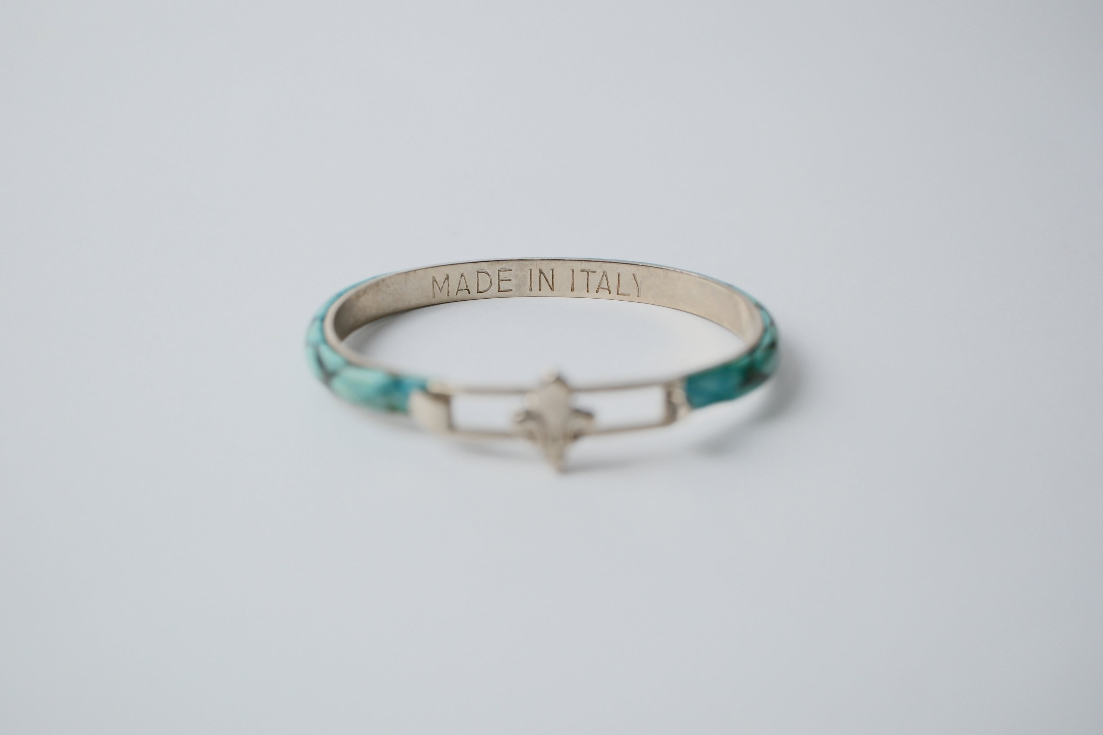 Vintage Sterling Silver Florentine Green Eel Skin Bracelet