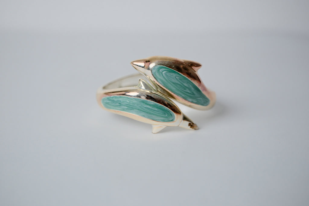 Vintage Silver Blue Inlay Dolphin Bracelet