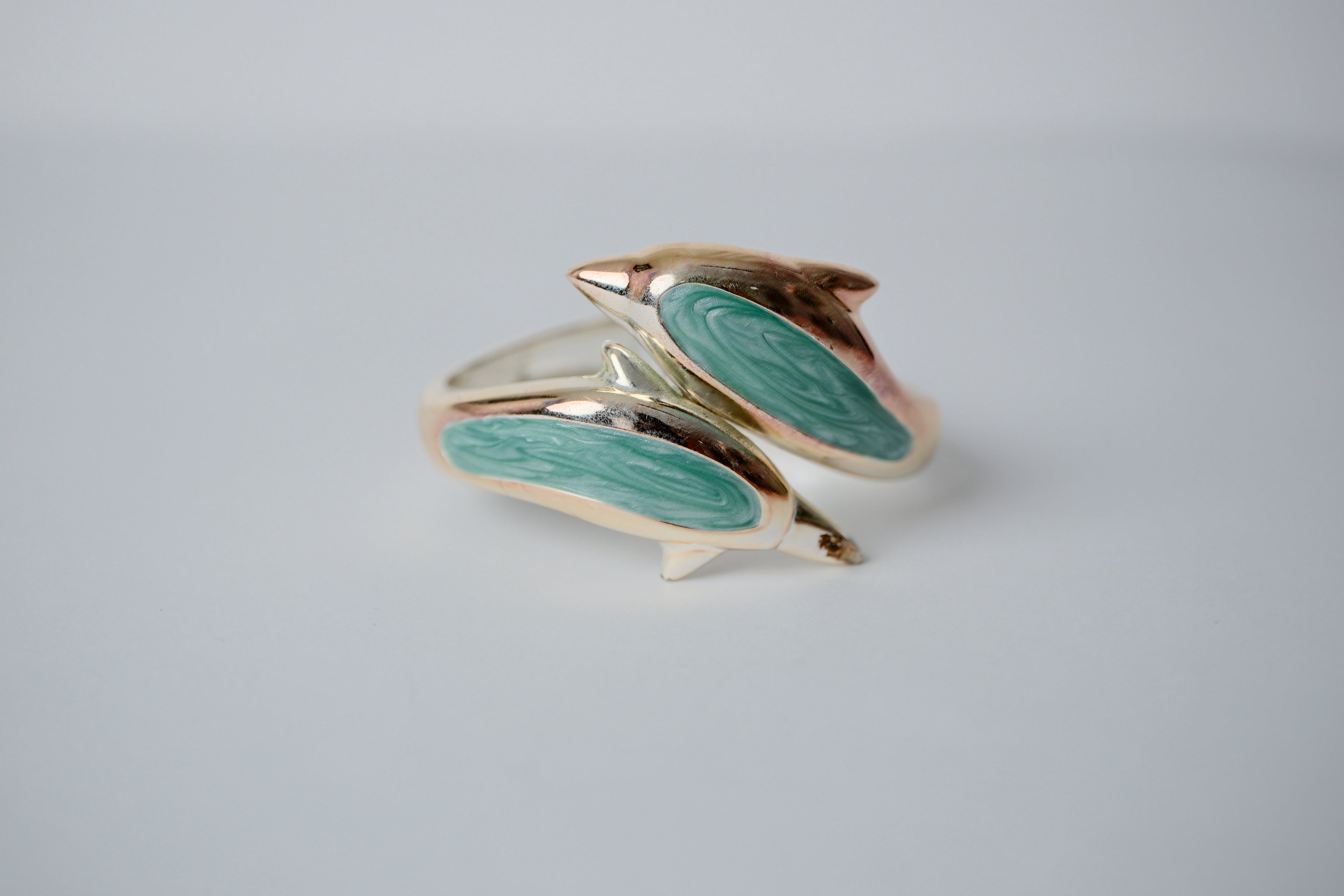 Vintage Silver Blue Inlay Dolphin Bracelet