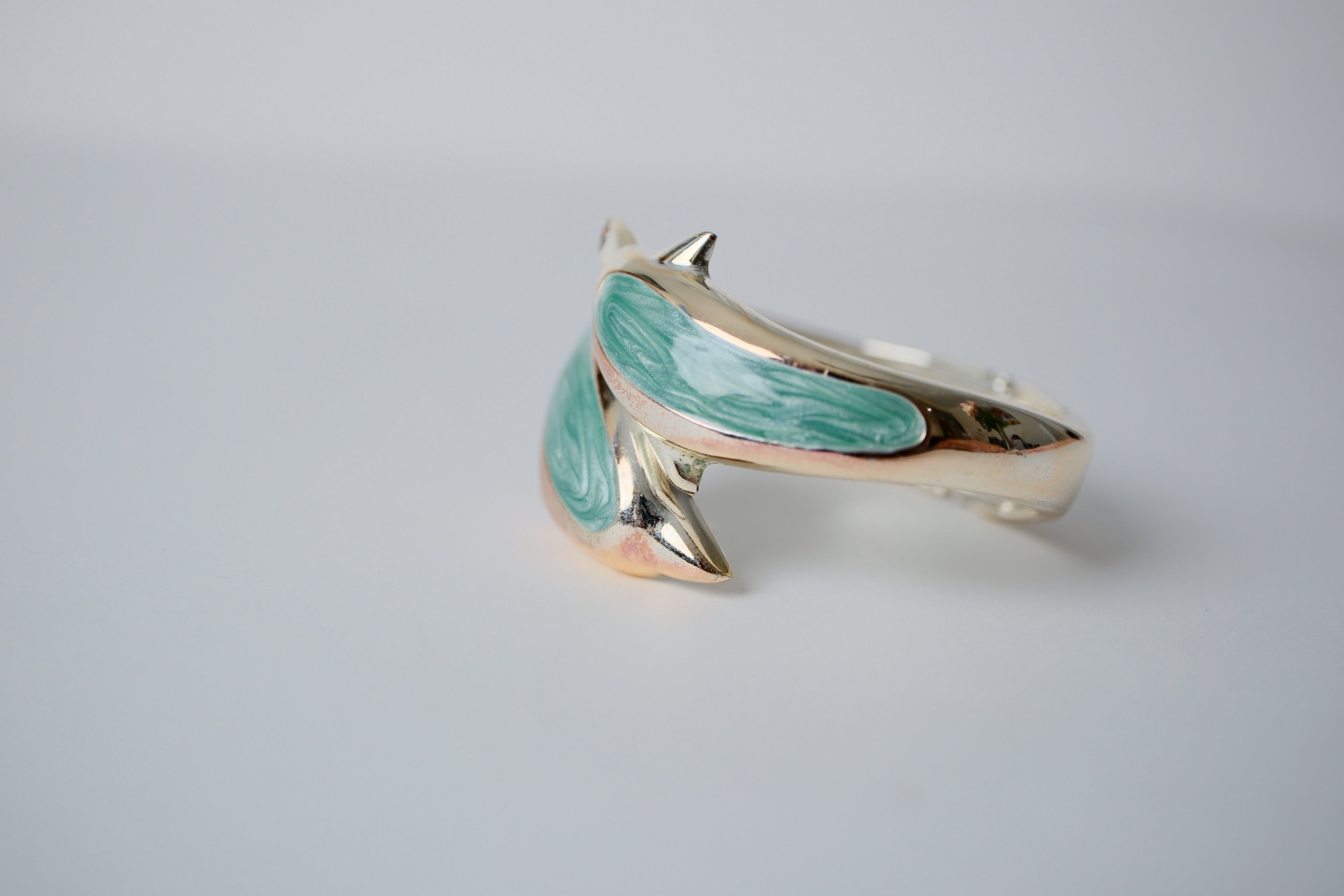 Vintage Silver Blue Inlay Dolphin Bracelet
