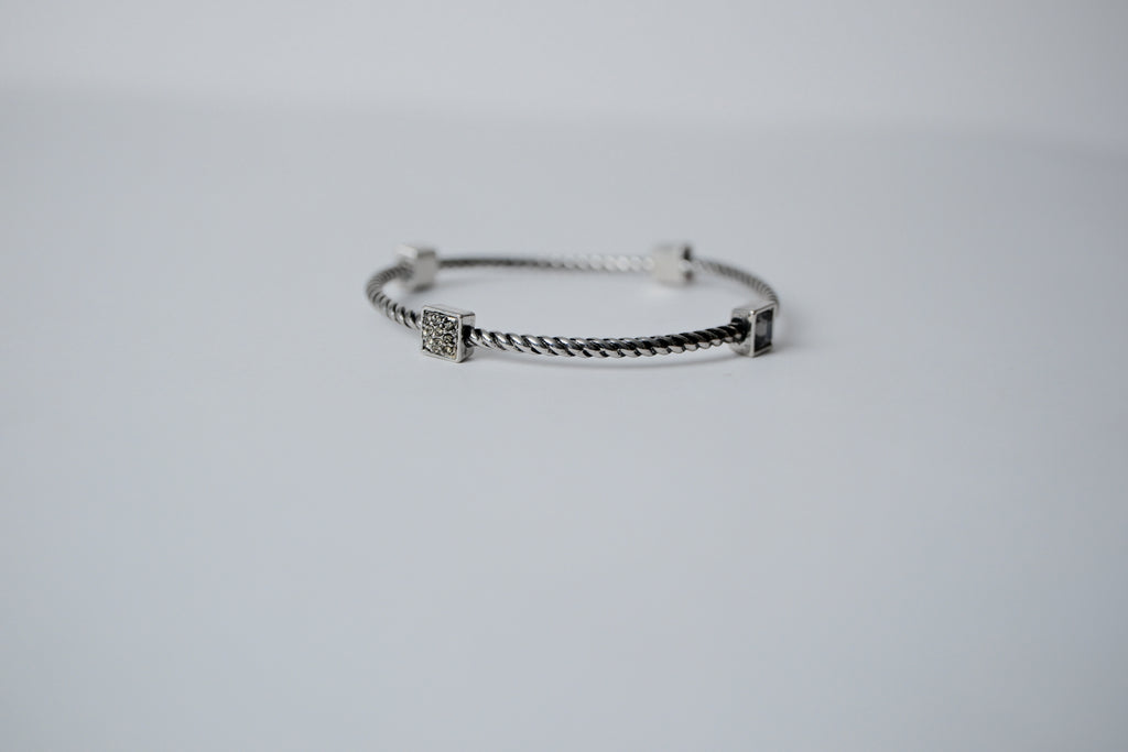 Vintage Silver Plated Stone Bangle Bracelet