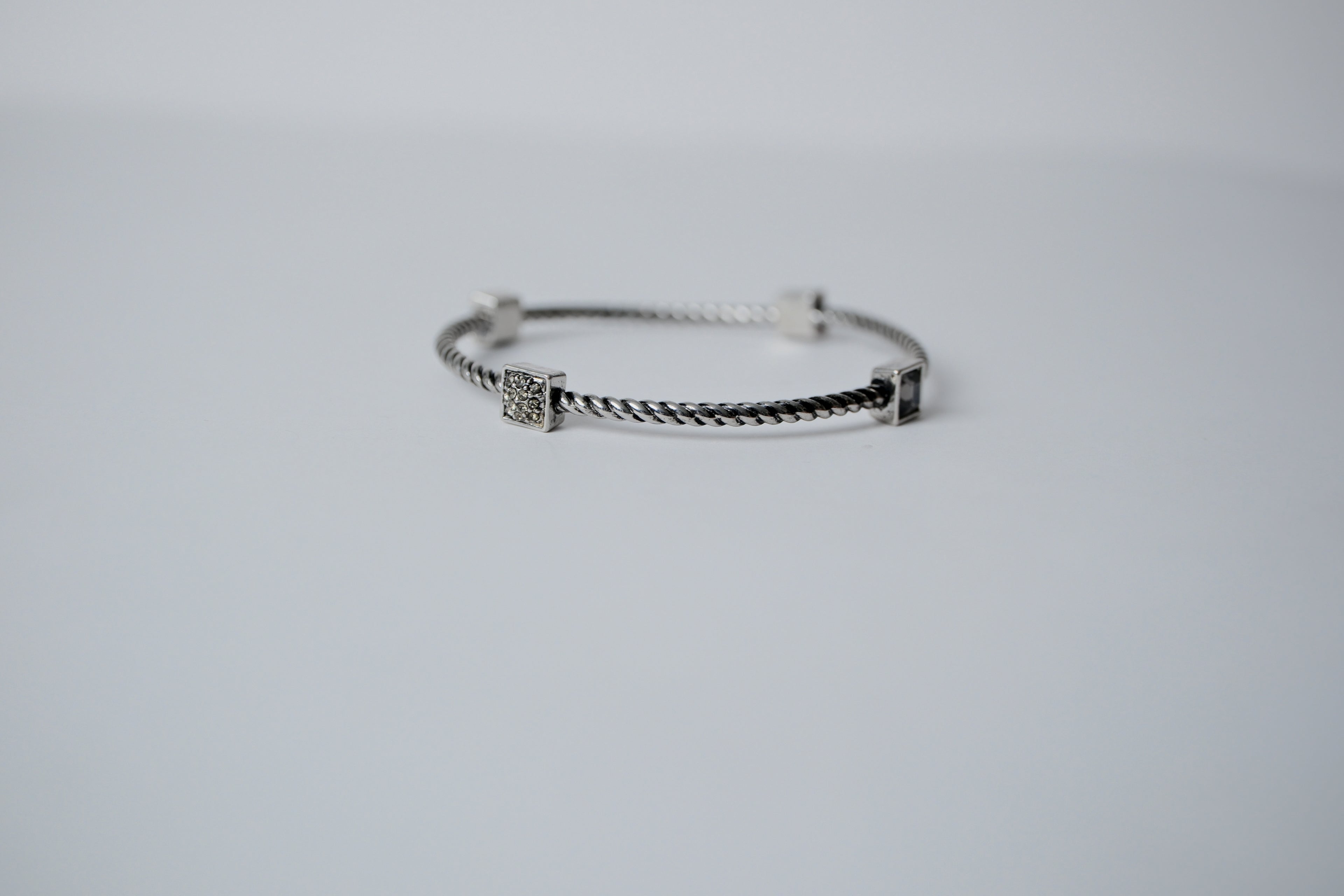 Vintage Silver Plated Stone Bangle Bracelet