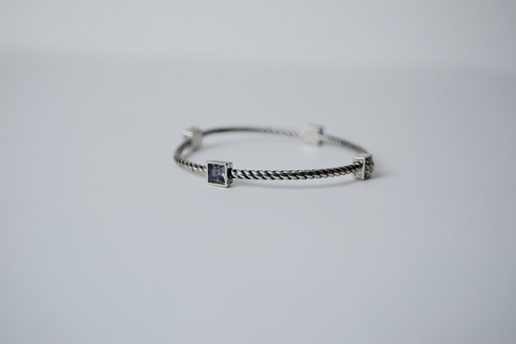 Vintage Silver Plated Stone Bangle Bracelet