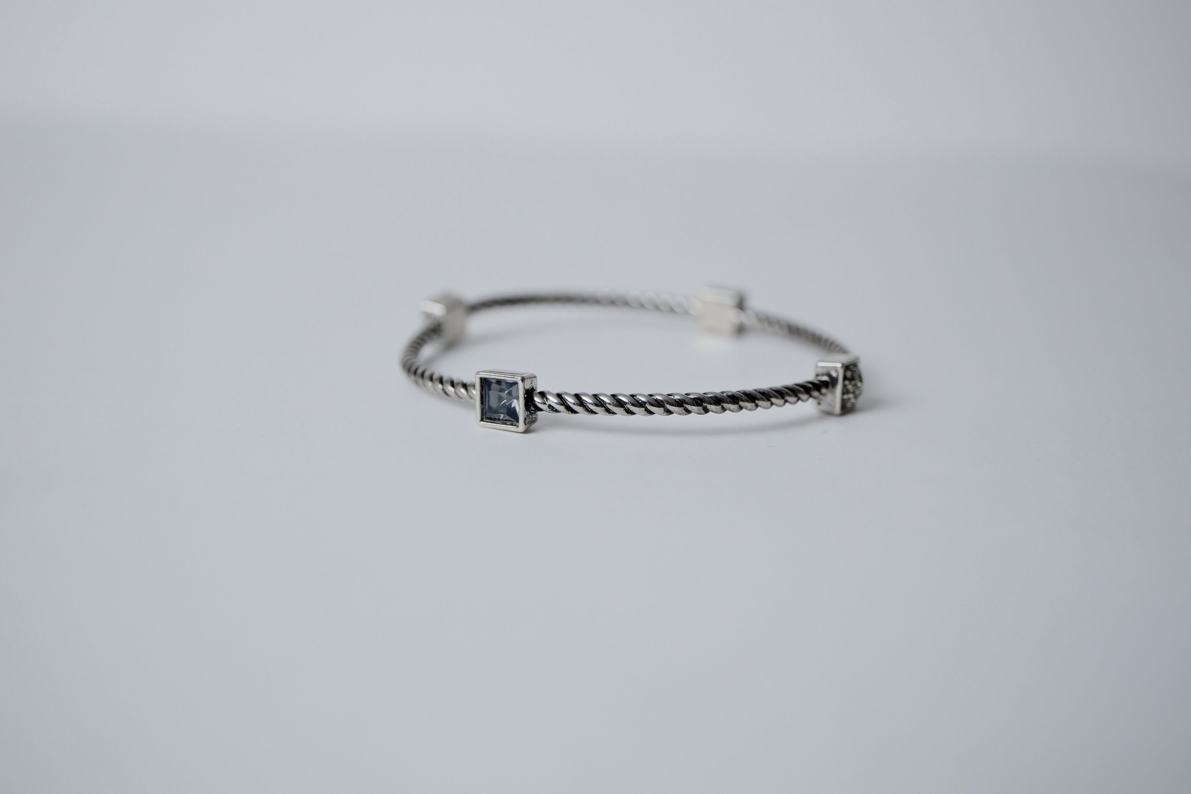 Vintage Silver Plated Stone Bangle Bracelet