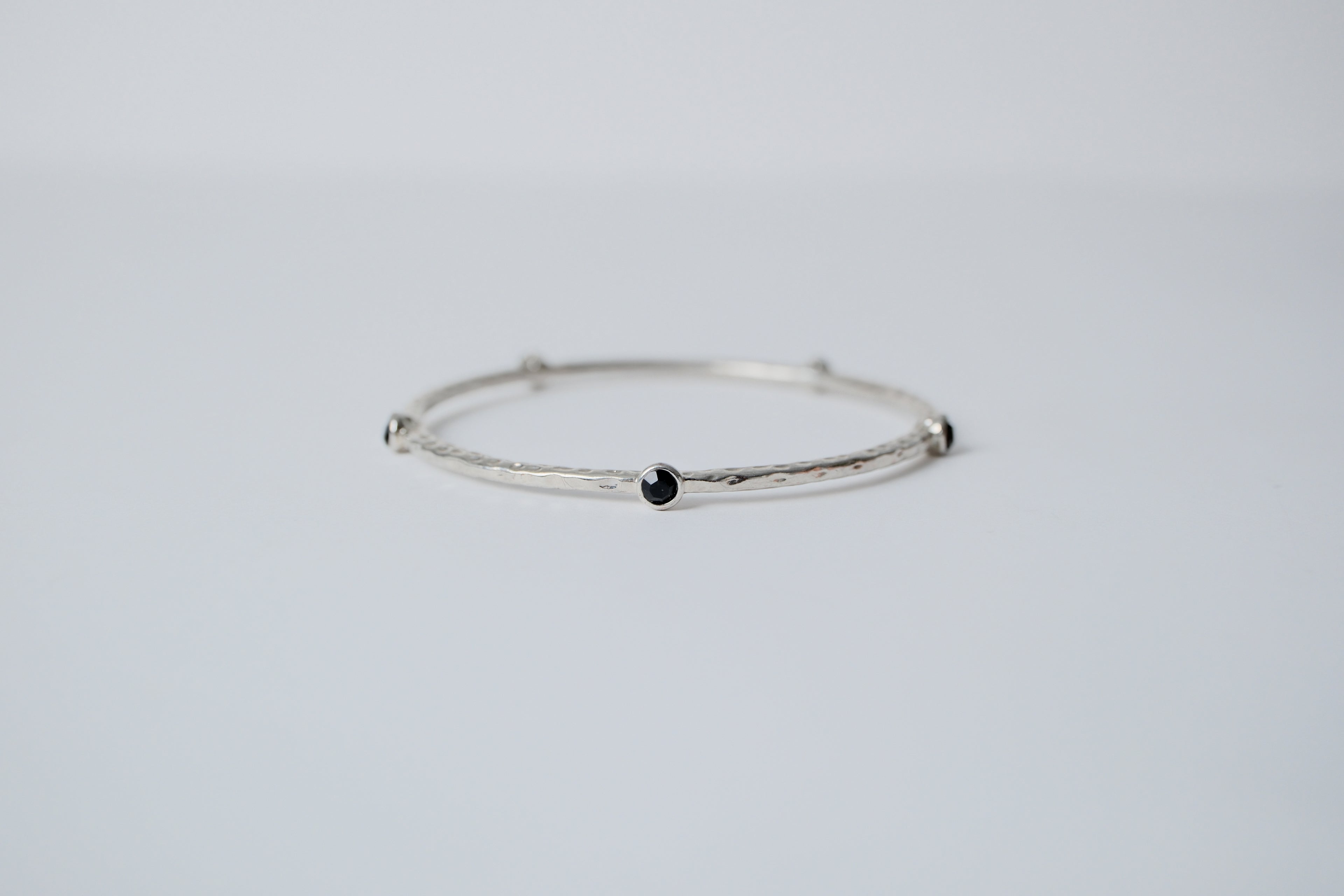 Silver Black Enamel Stone Bangle