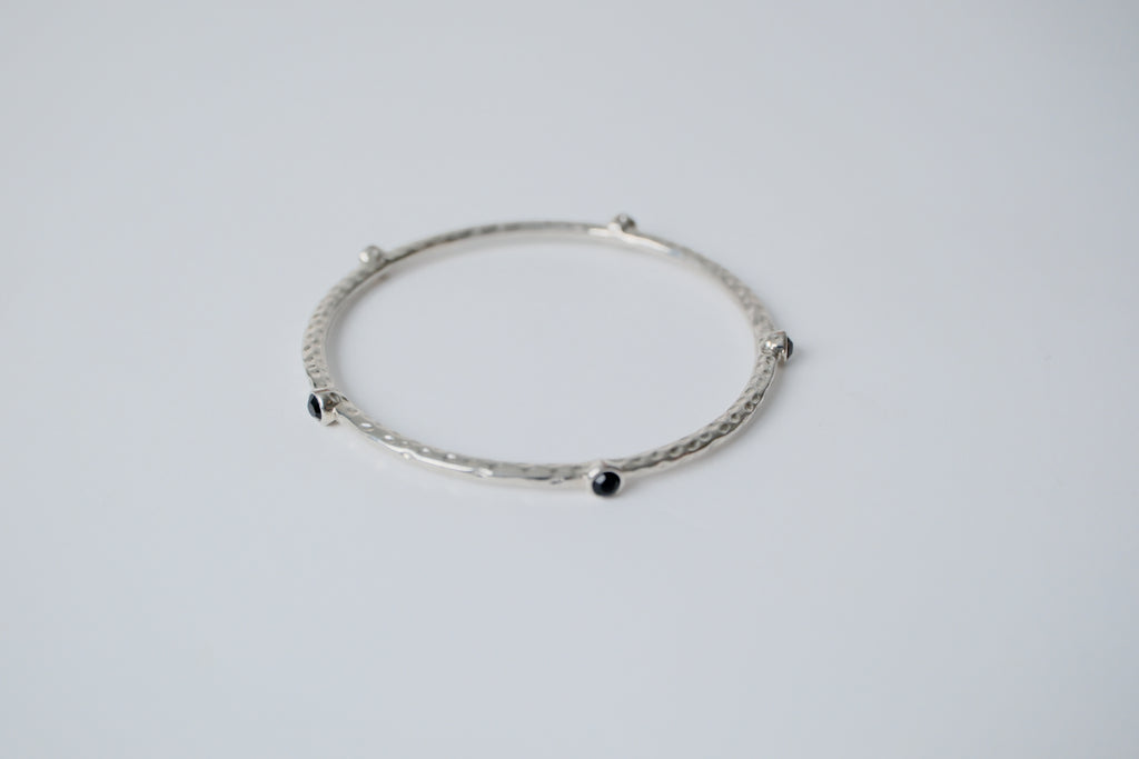 Silver Black Enamel Stone Bangle