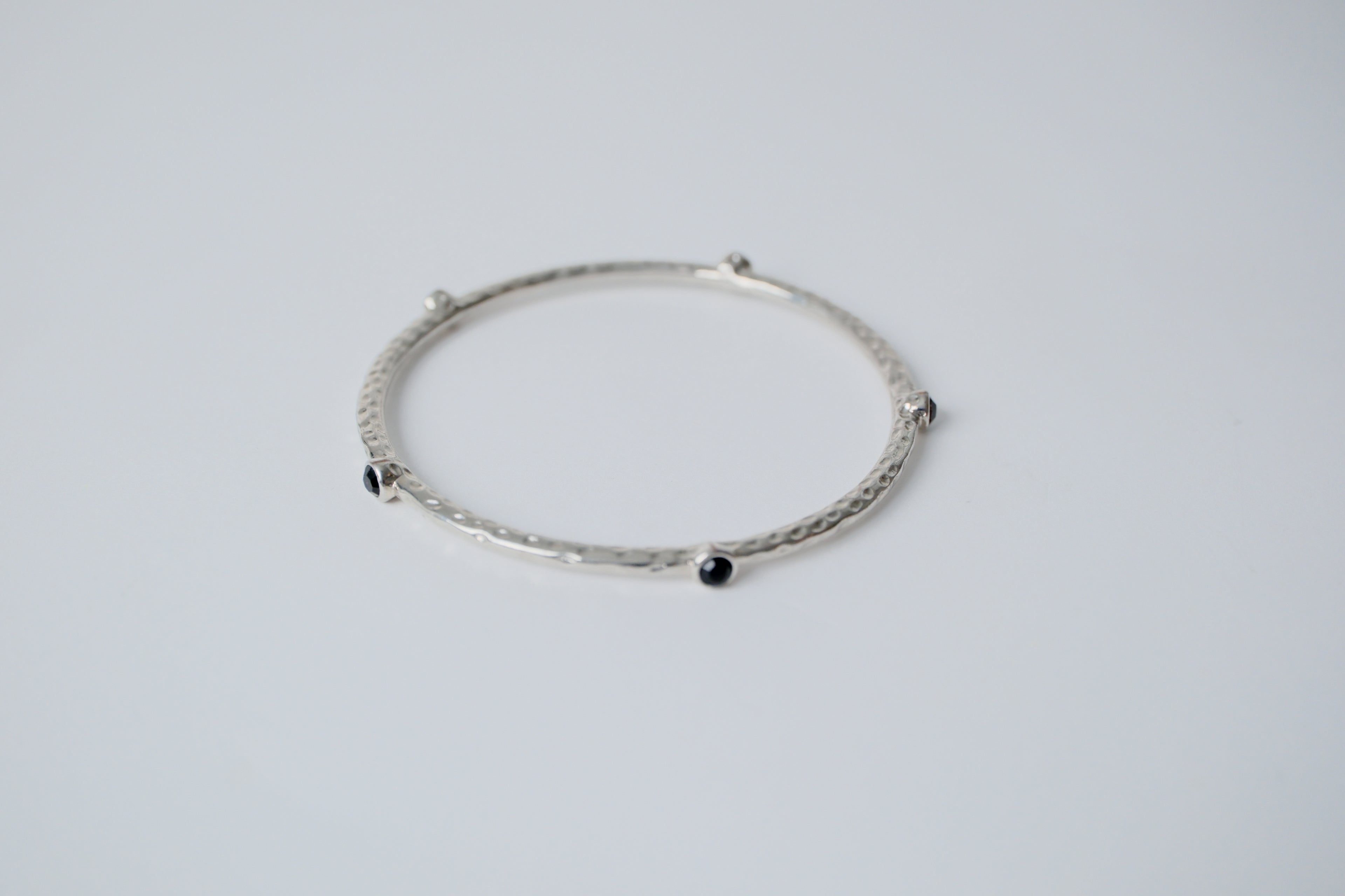 Silver Black Enamel Stone Bangle