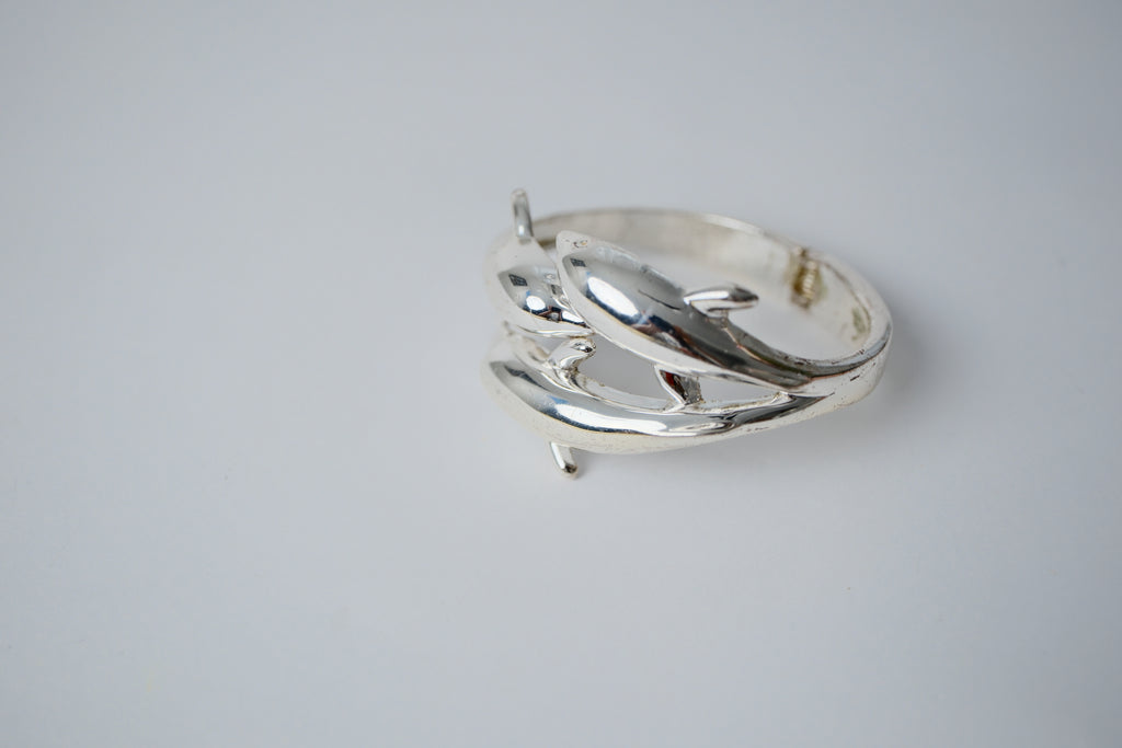 Vintage Sterling Silver Dolphin Wrap Bracelet