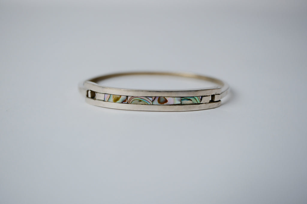 Vintage Sterling Silver Inlaid Abalone Shell Bracelet