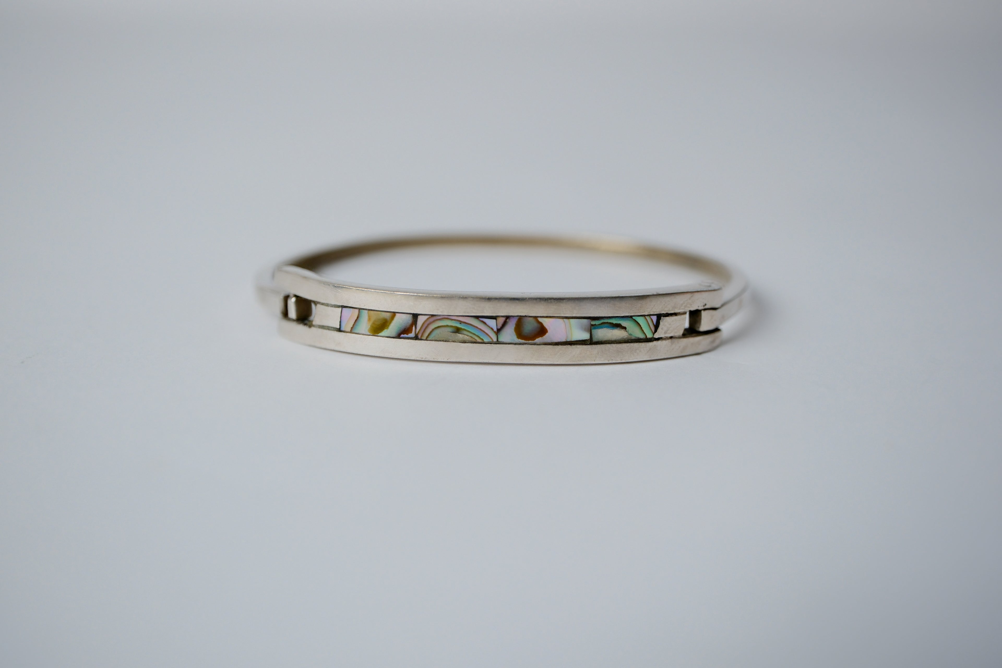 Vintage Sterling Silver Inlaid Abalone Shell Bracelet