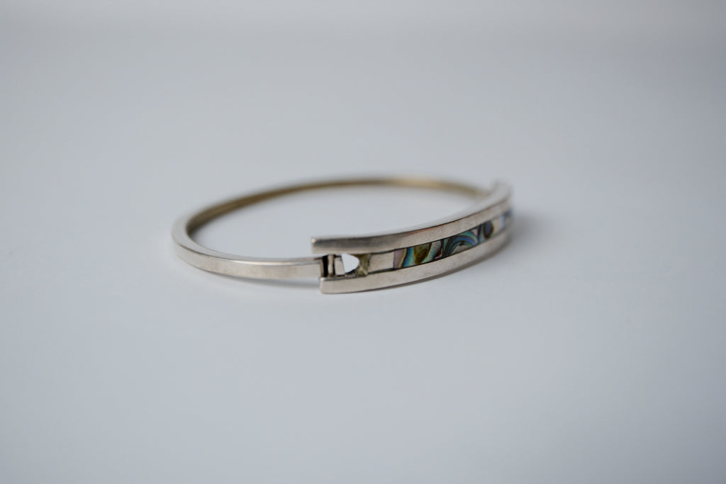 Vintage Sterling Silver Inlaid Abalone Shell Bracelet