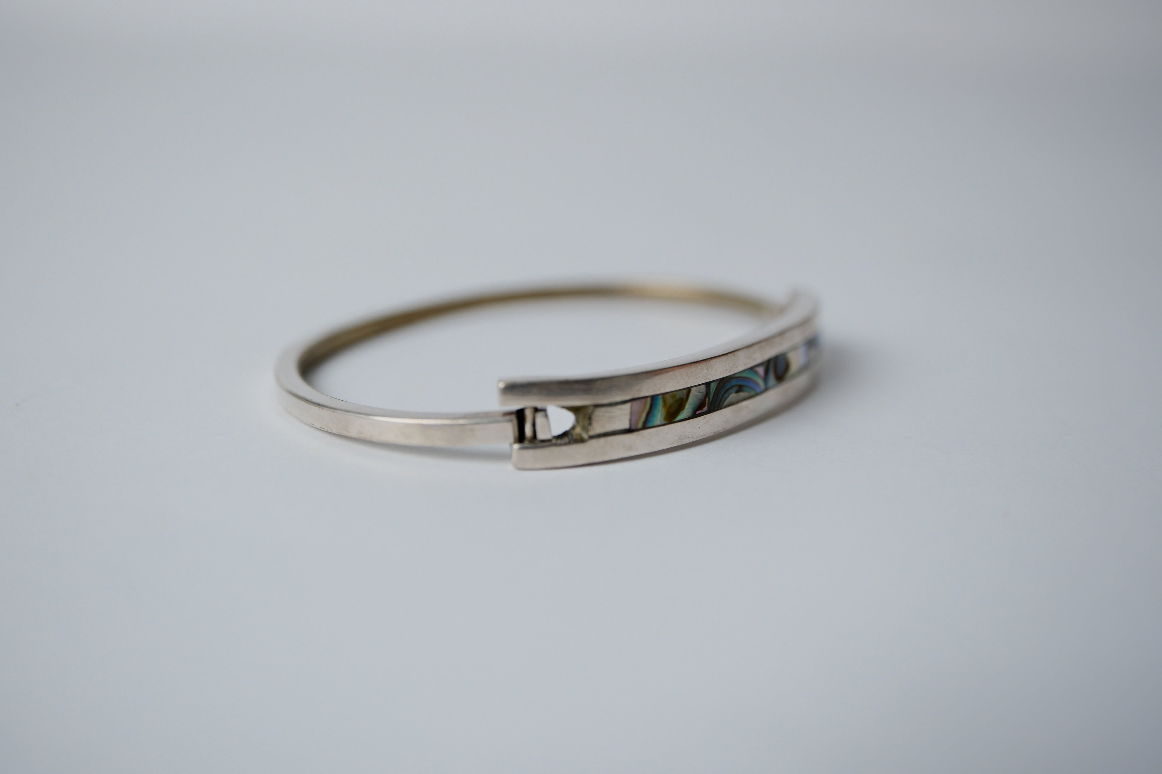 Vintage Sterling Silver Inlaid Abalone Shell Bracelet