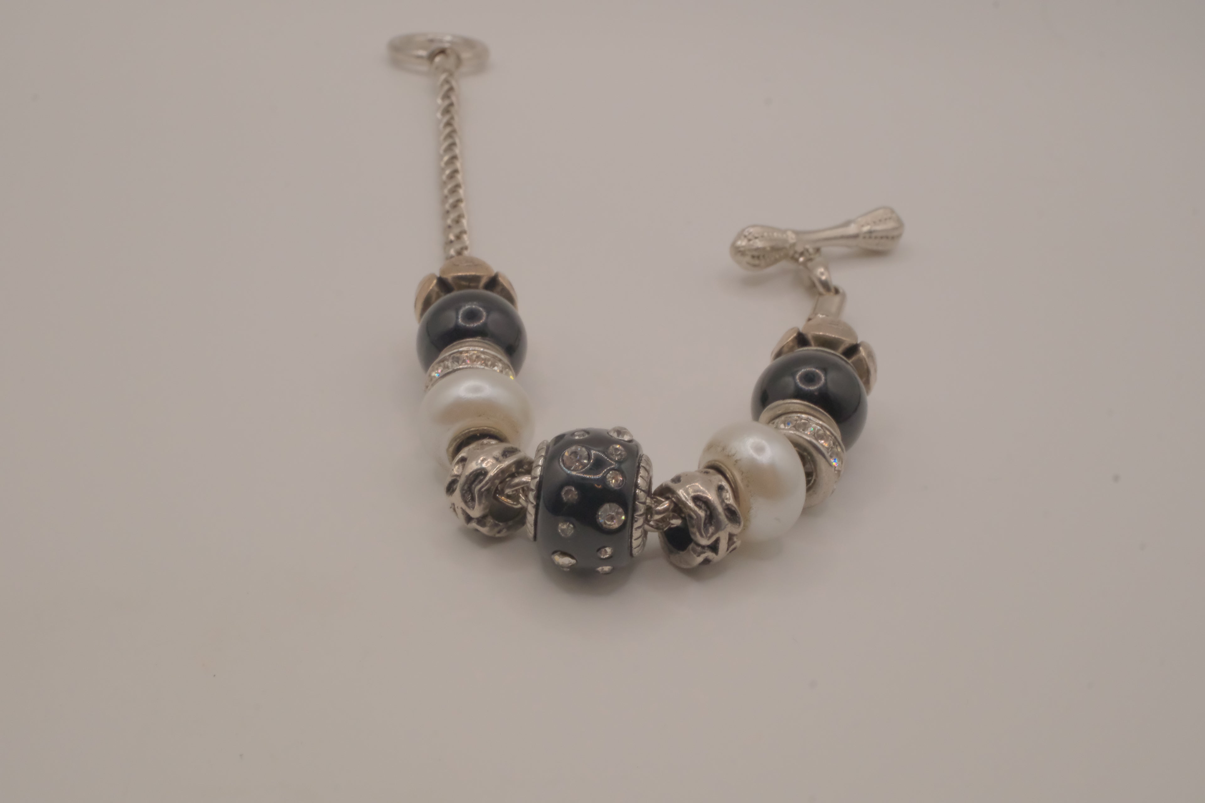 European-style black and white charm bracelet