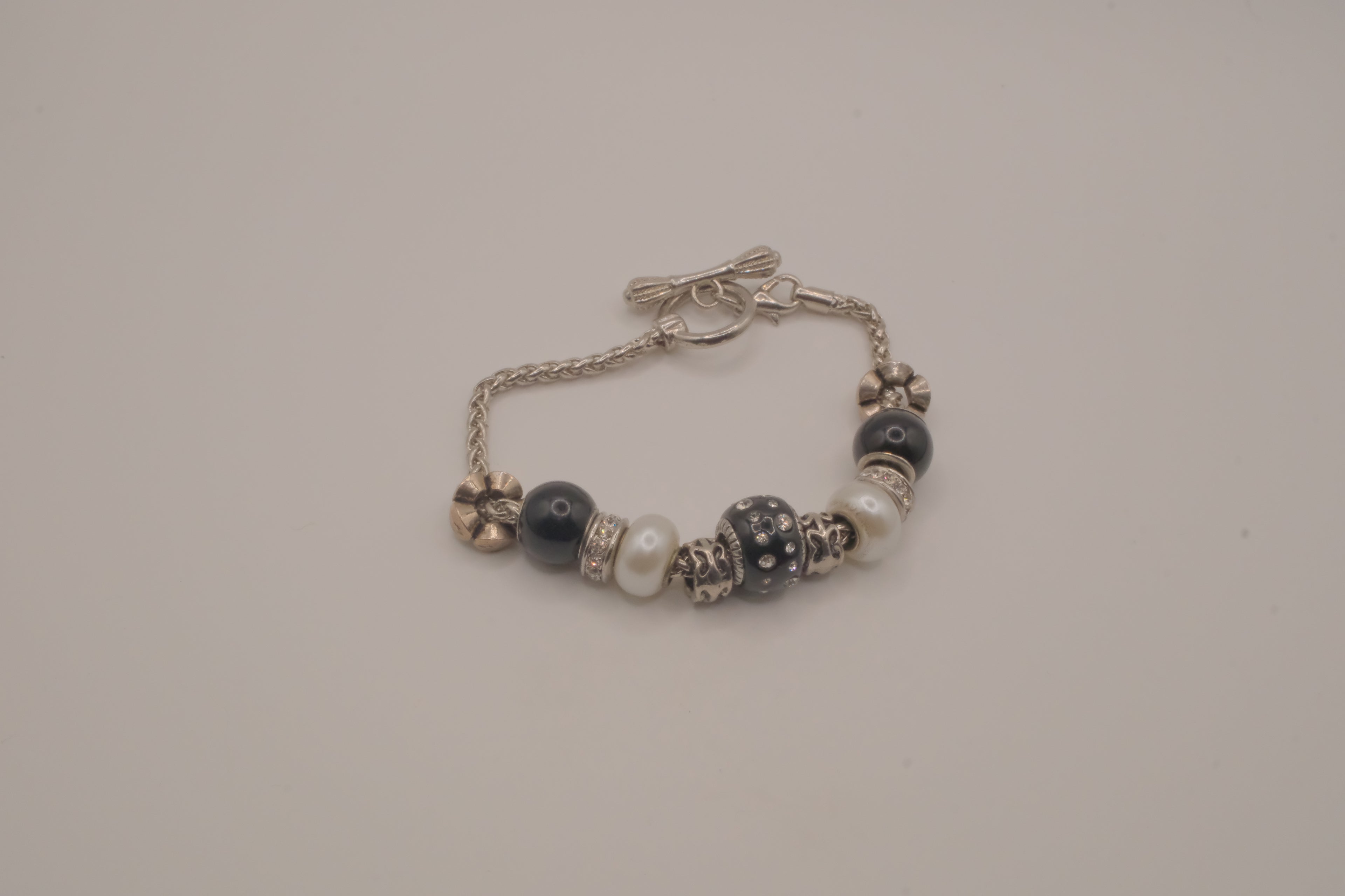 European-style black and white charm bracelet