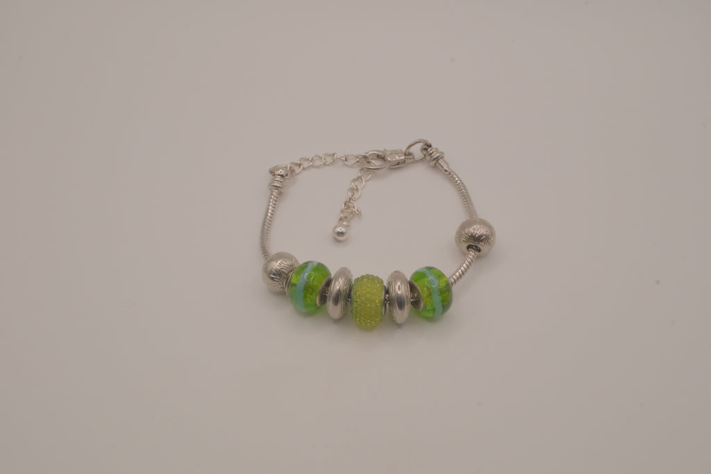 Pandora style vibrant green charm bracelet