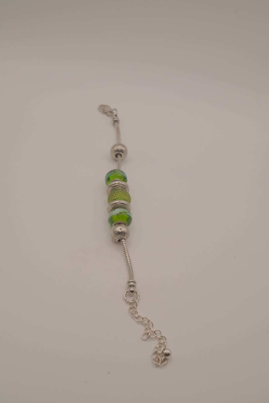 Pandora style vibrant green charm bracelet