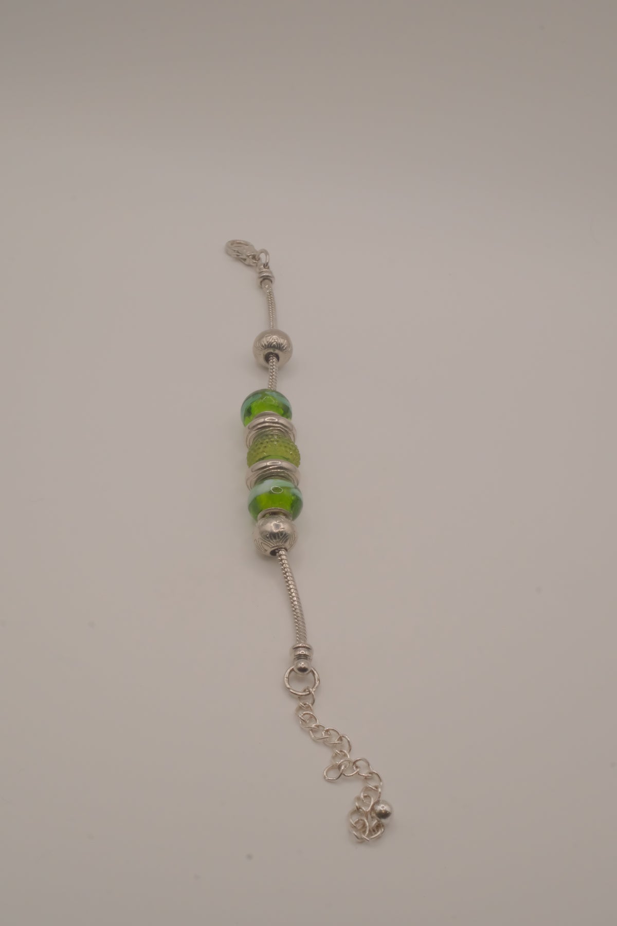 Pandora style vibrant green charm bracelet