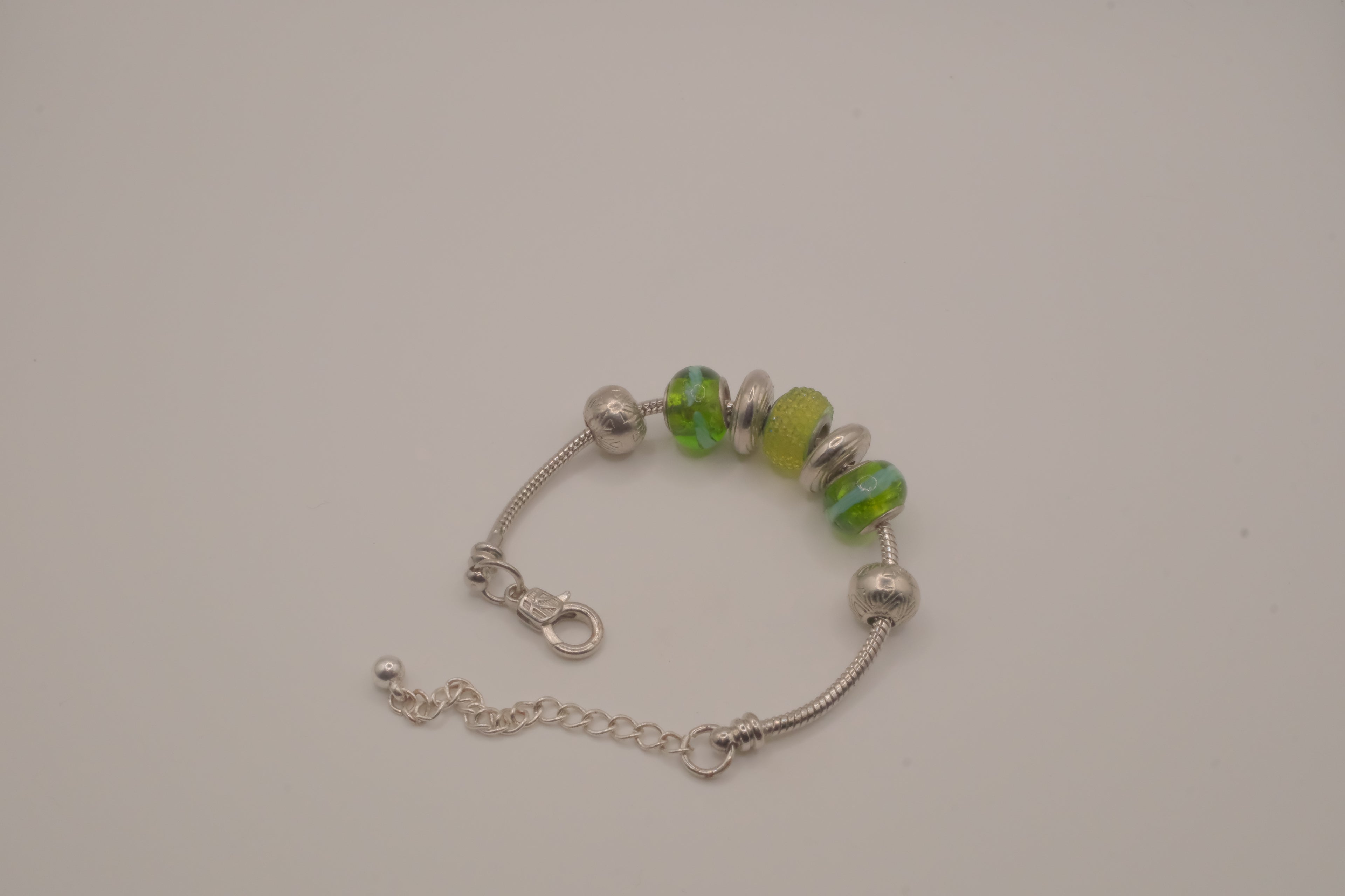Pandora style vibrant green charm bracelet