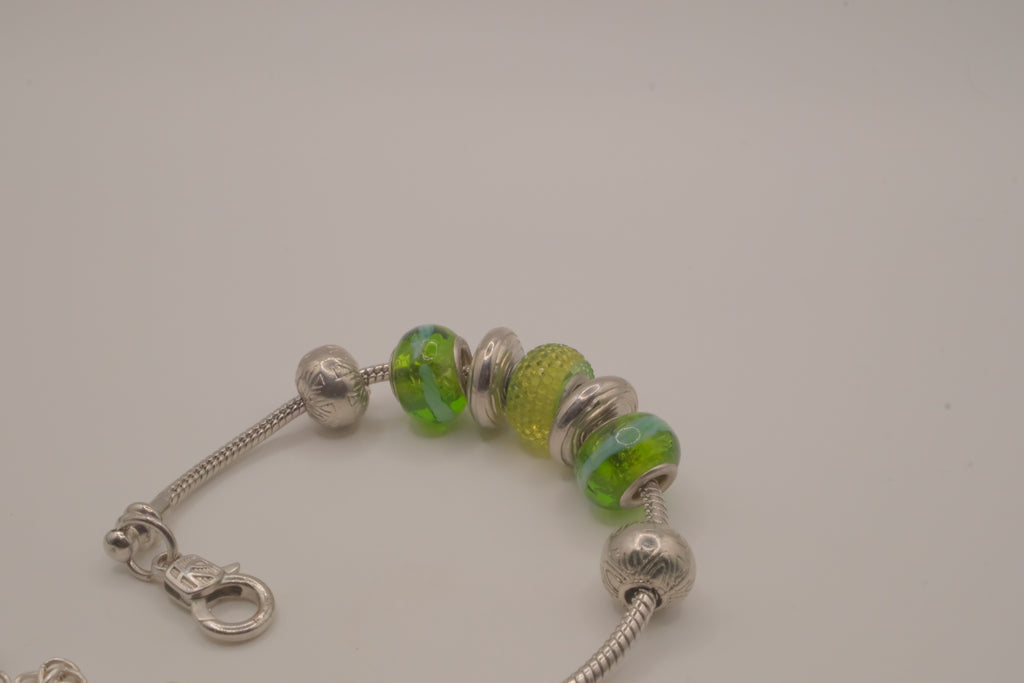 Pandora style vibrant green charm bracelet