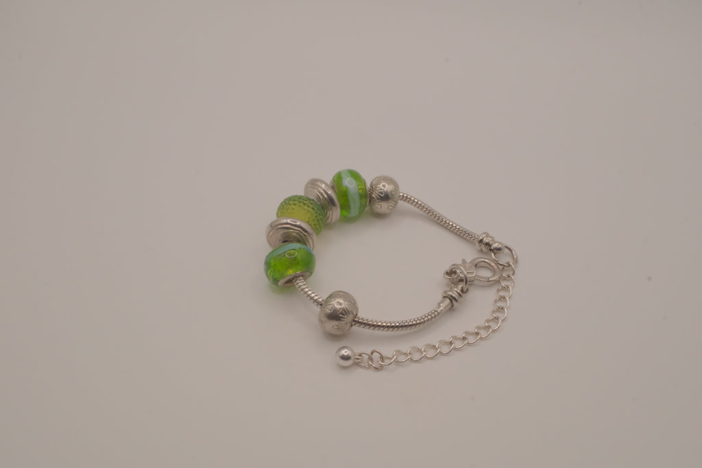 Pandora style vibrant green charm bracelet