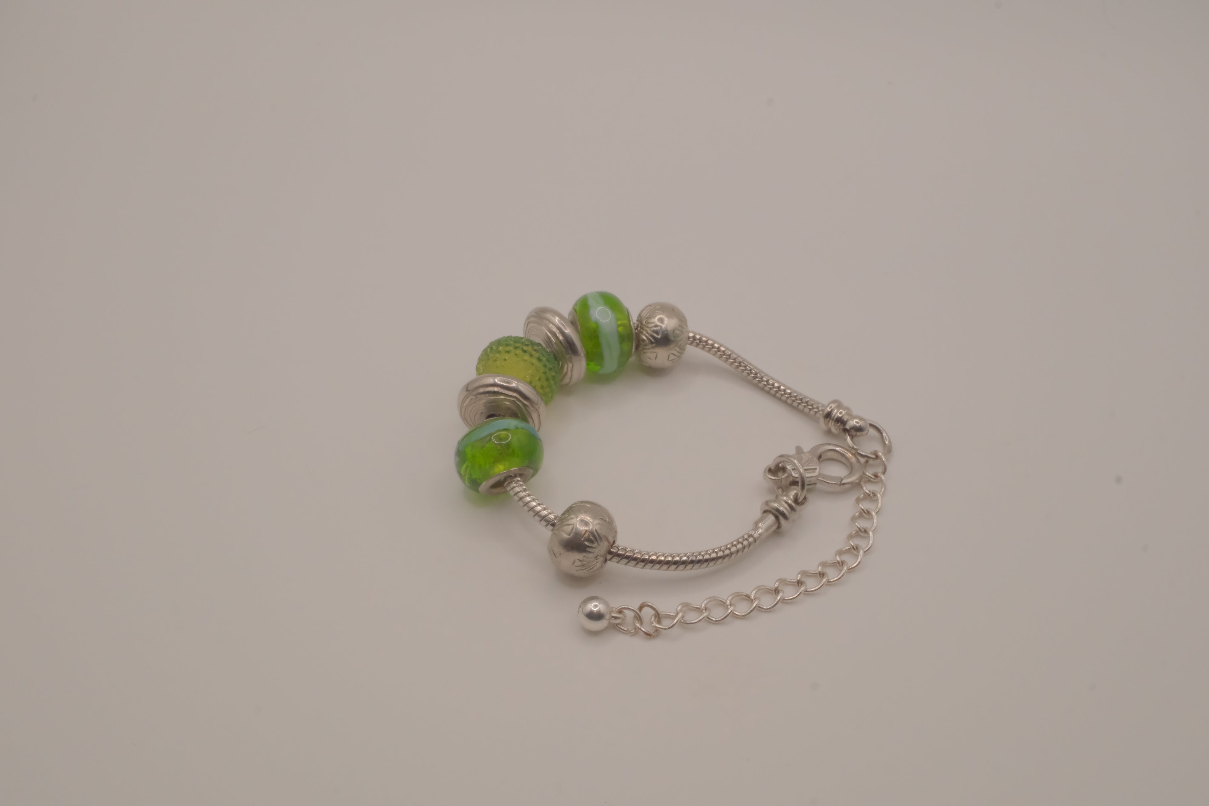Pandora style vibrant green charm bracelet