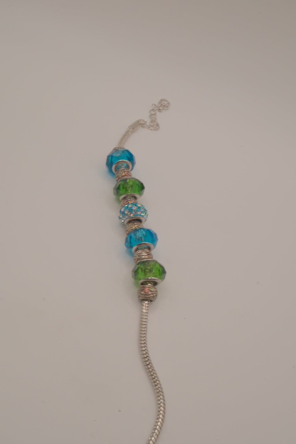 Pandora style Green and Blue charm bracelet