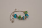 Pandora style Green and Blue charm bracelet