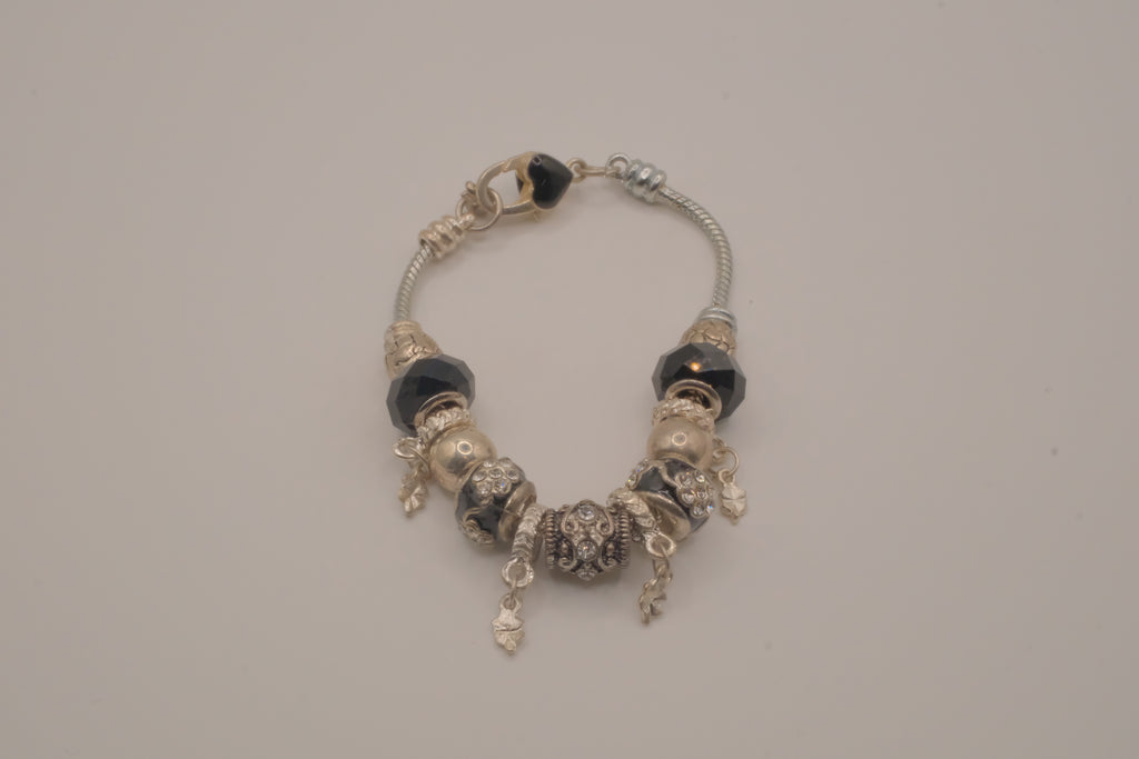 Pandora style Black and silver charm bracelet