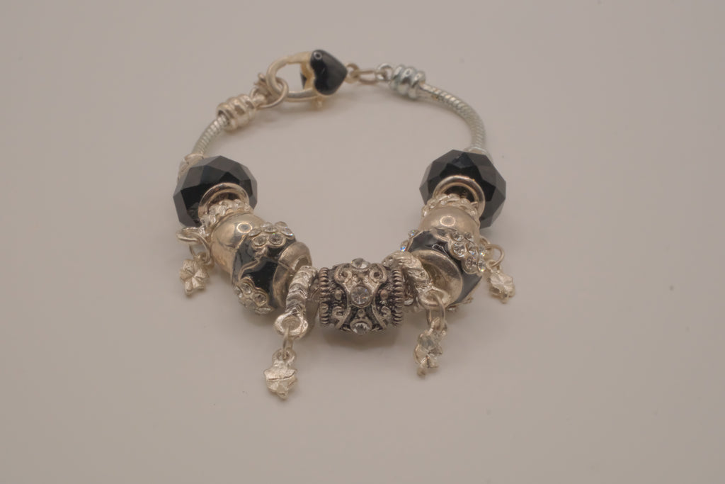 Pandora style Black and silver charm bracelet