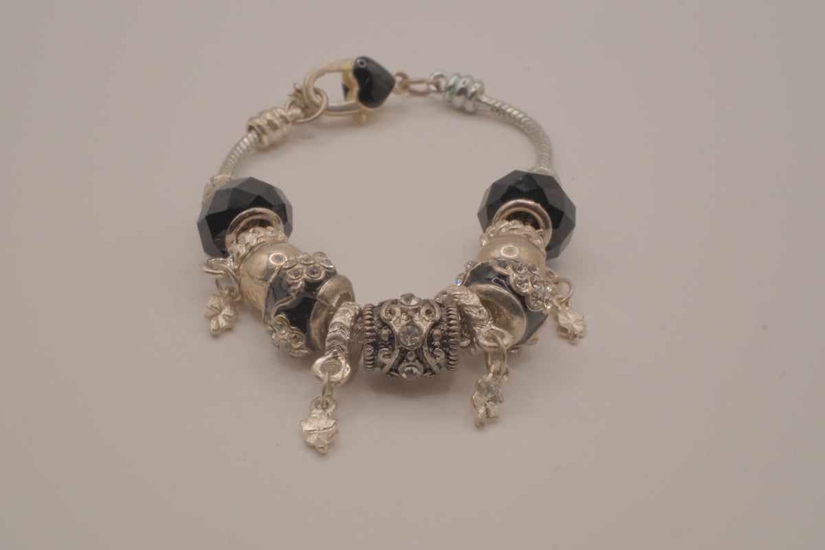 Pandora style Black and silver charm bracelet