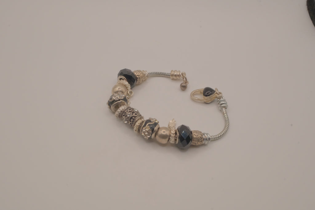 Pandora style Black and silver charm bracelet