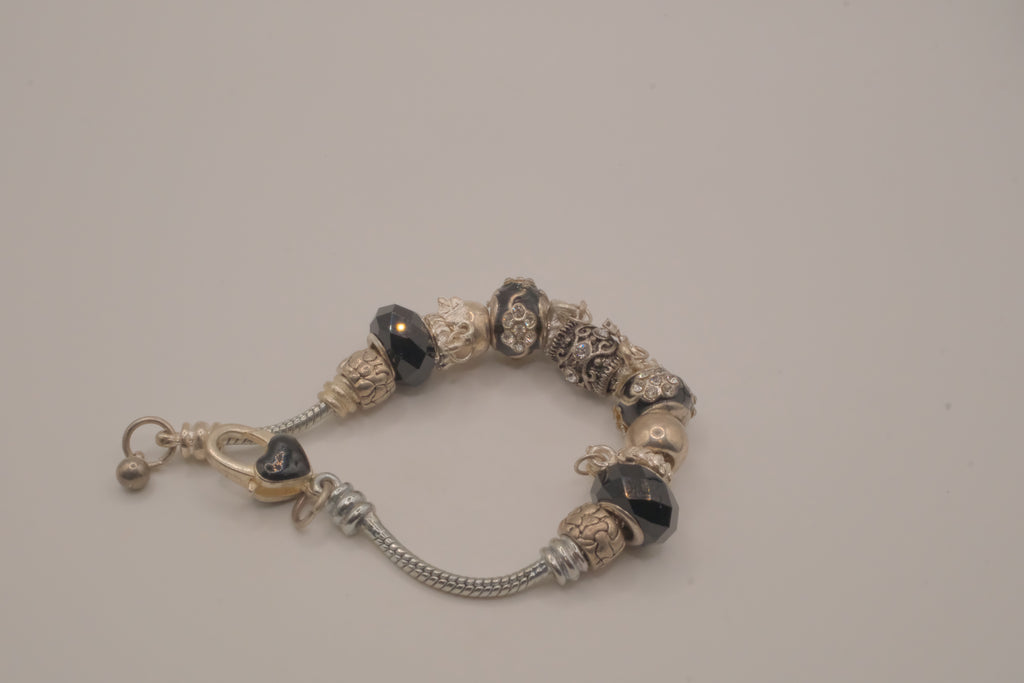 Pandora style Black and silver charm bracelet