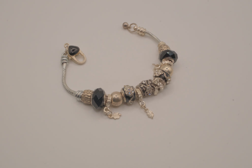 Pandora style Black and silver charm bracelet