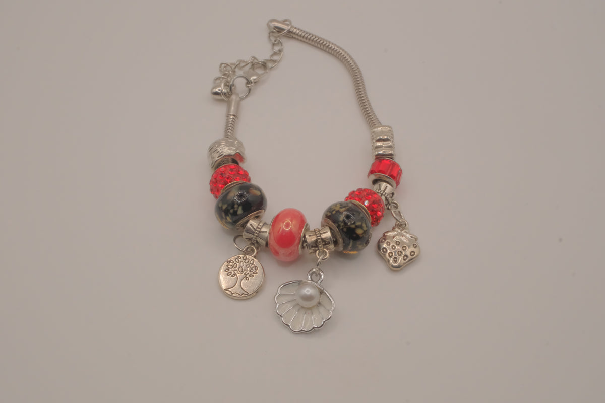 Pandora style Black and Red charm bracelet
