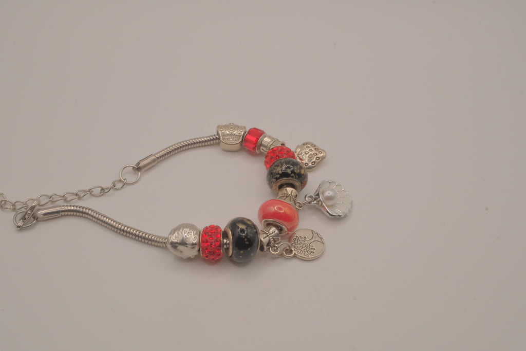 Pandora style Black and Red charm bracelet